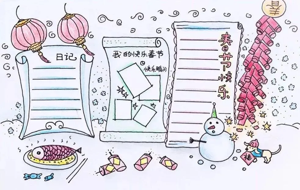 春节手抄报合集，假期陪孩子动动手吧（春节手抄报超漂亮一等奖）