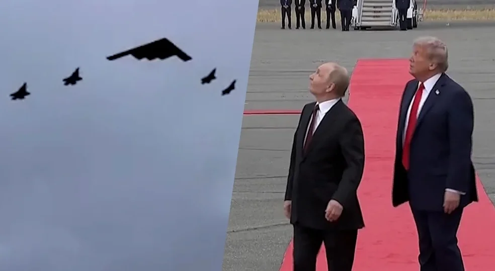 在美俄领导人头顶低空通场的美方B-2轰炸机和F-35战斗机 美媒