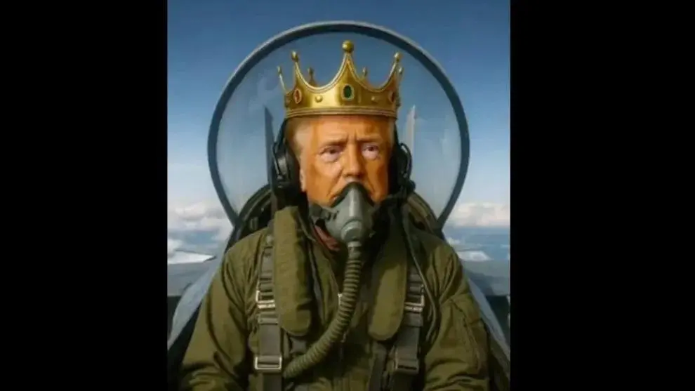 ▎10月18日,特朗普分享了一段人工智能生成的视频,视频中他驾驶一架标有“国王特朗普”的战斗机,并向“反国王”抗议者的头上扔粪便。(图源:Truth Social)