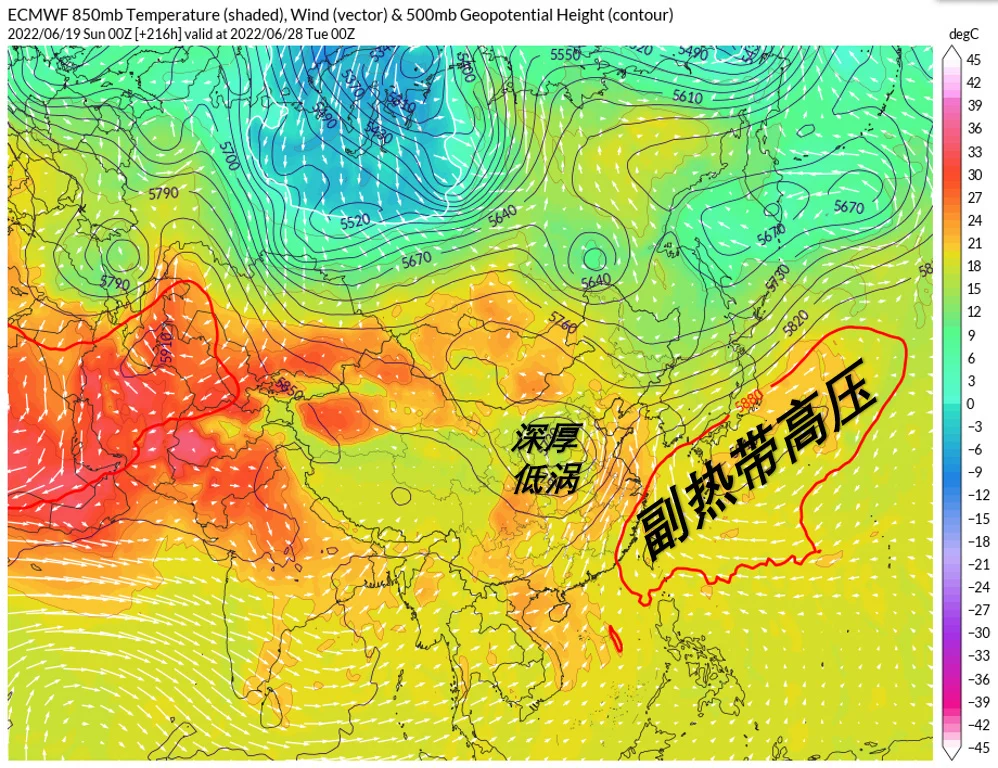 6月28日副高位置，中气爱根据ECMWF数据制作